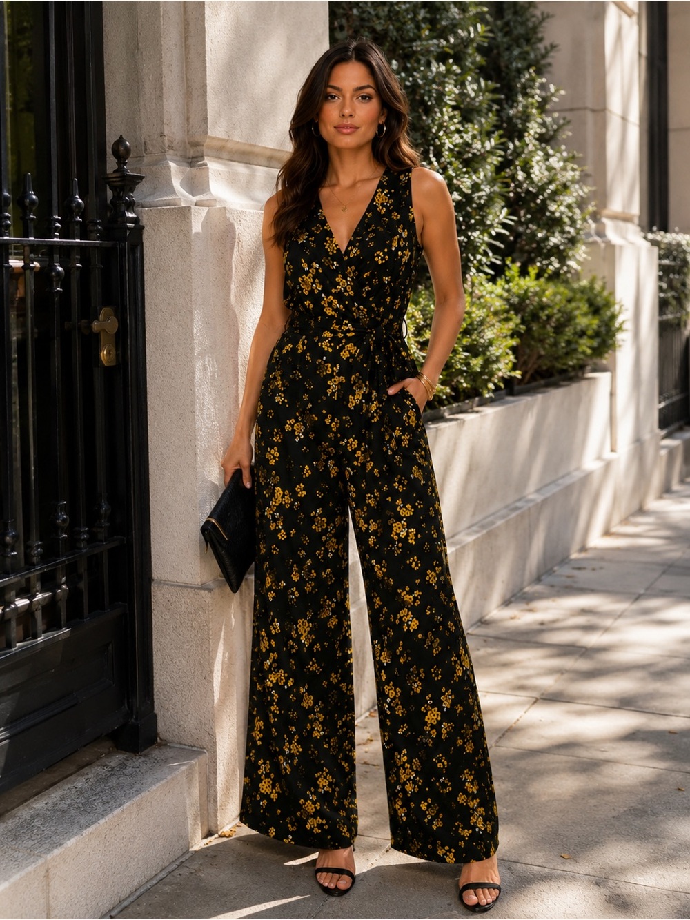 MICHAEL Michael Kors Black Dress with Yellow Floral Print